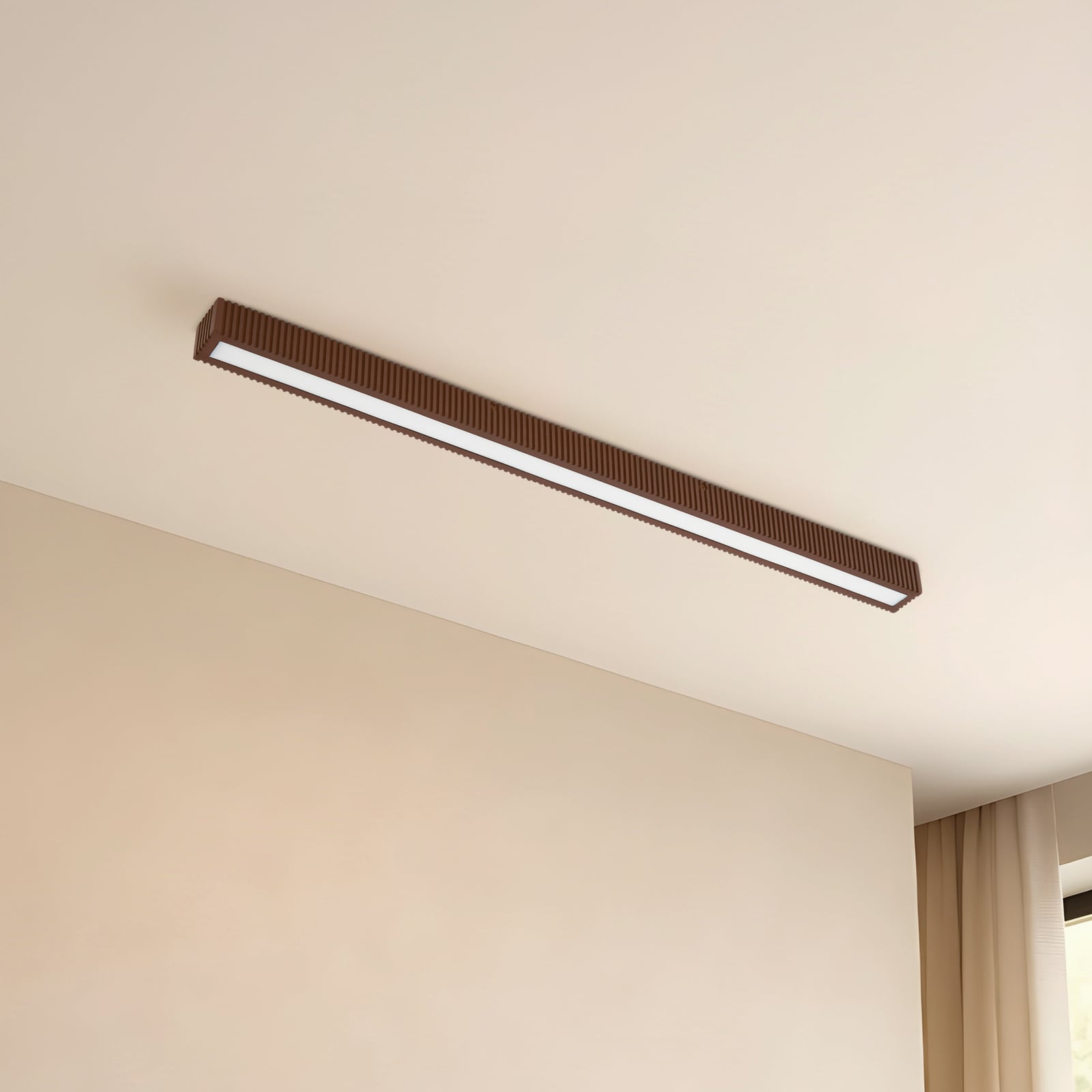 LED taklampe Emara eik mørk dimbar 100 cm 18W montert i rom