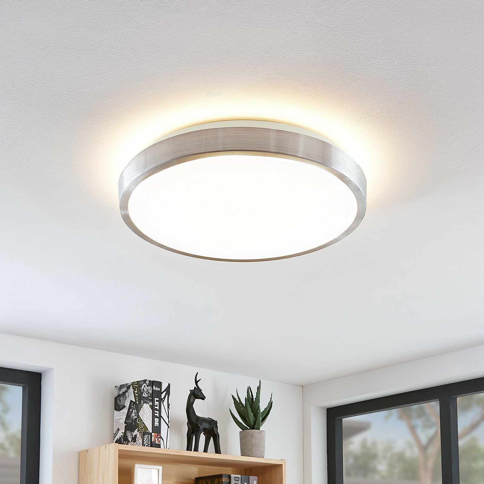 LED taklampe Emelie rund aluminium Ø42 cm varmhvit bakside
