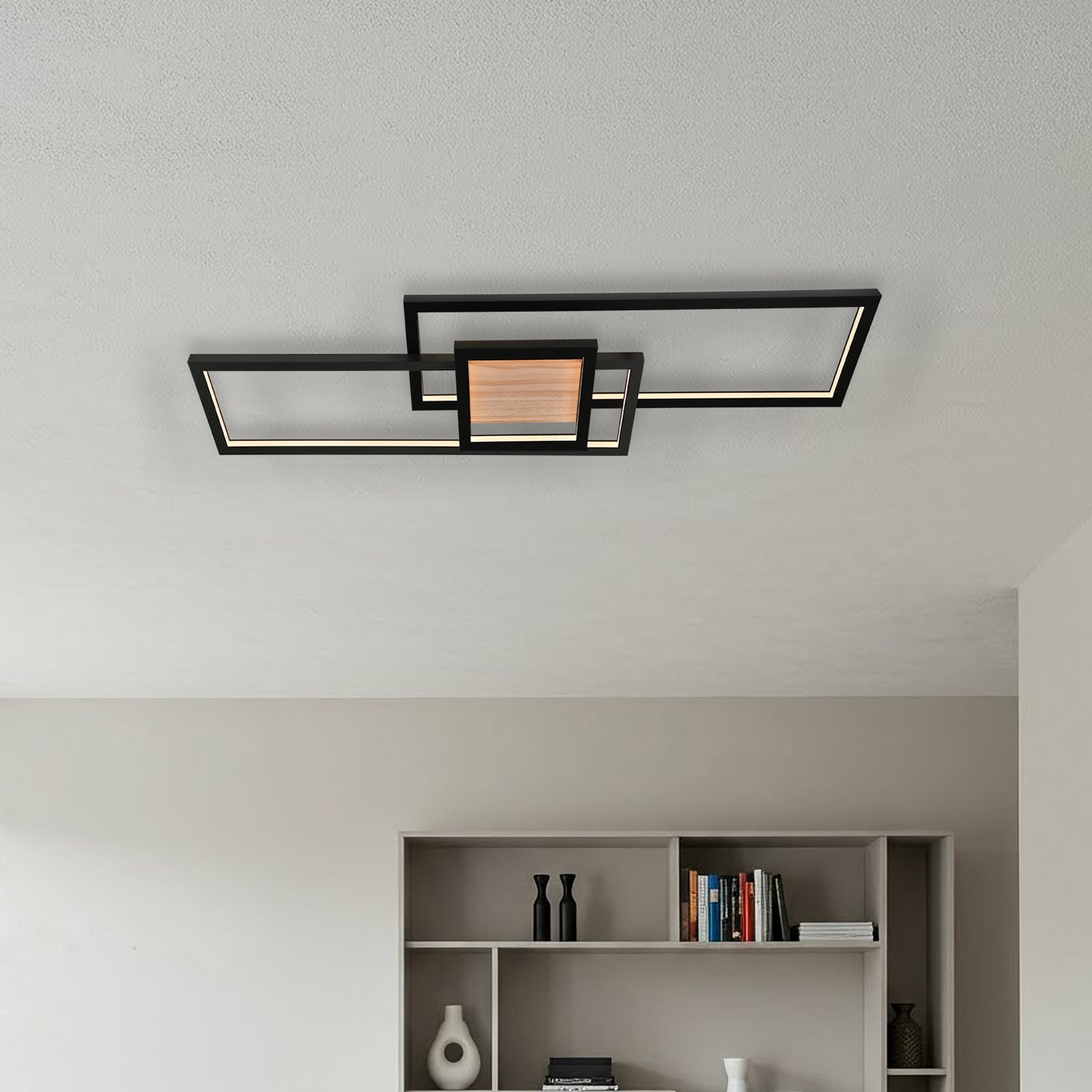 LED taklampe Emiljan dimbar svart tre-dekor bakside