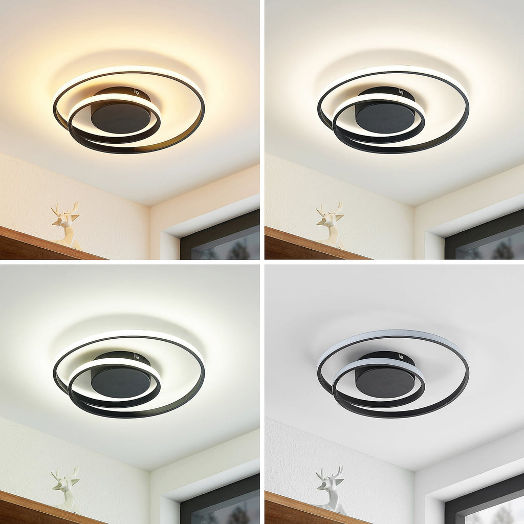 LED-taklampe Emisua svart dimbar CCT fjernkontroll sideprofil