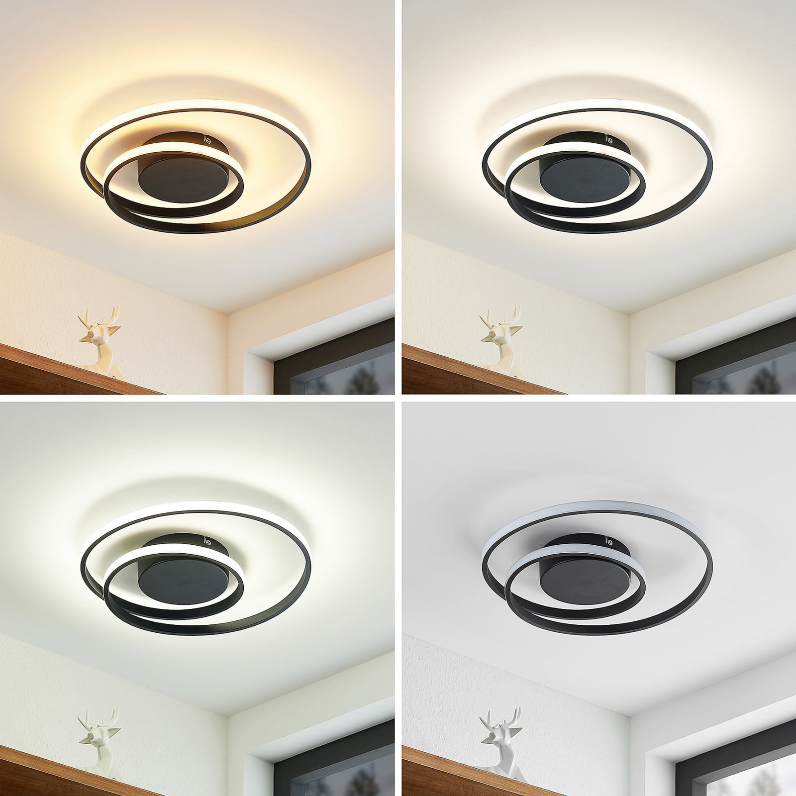 LED-taklampe Emisua svart dimbar CCT fjernkontroll sideprofil