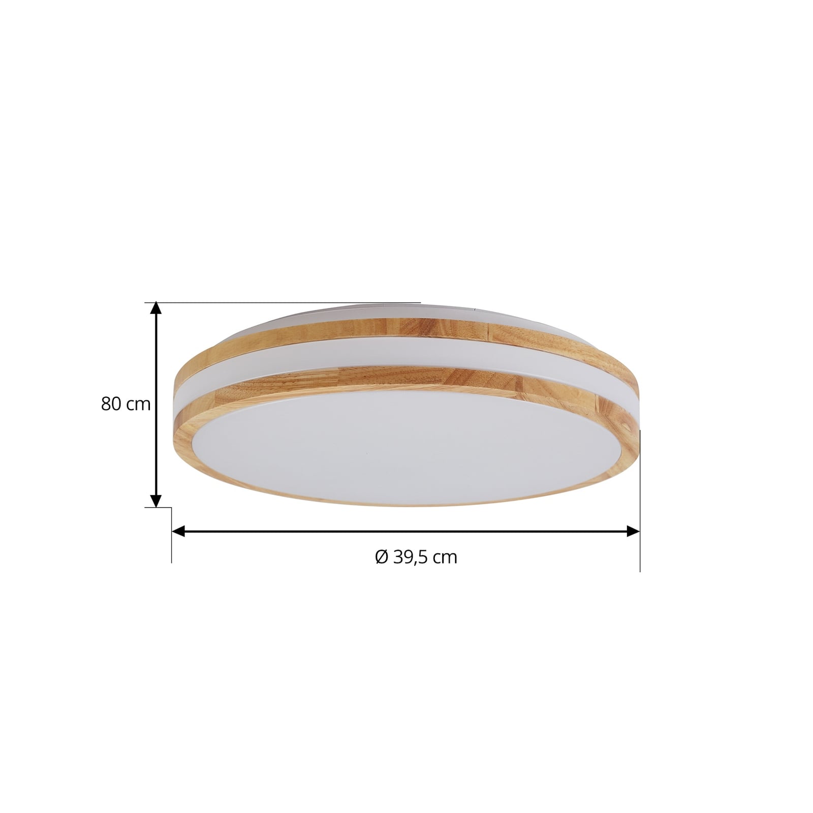 Nærbilde av treelement på LED taklampe Emiva tre Ø39,5 cm