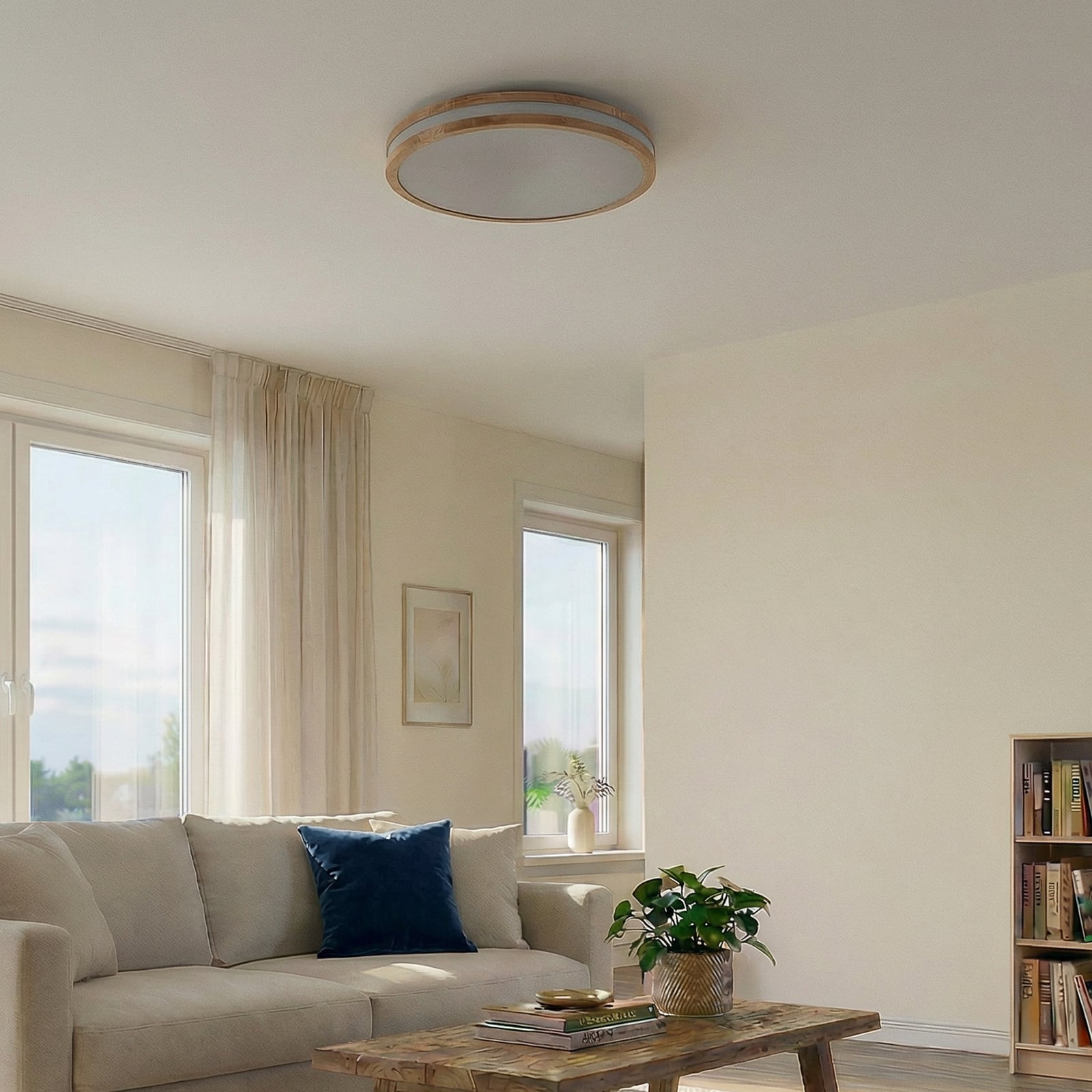 Detalj av treramme på LED taklampe Emiva tre CCT dimbar