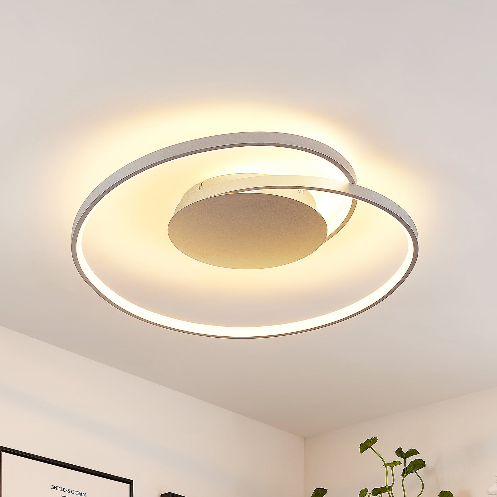 LED taklampe Enesa sølv Ø63 cm forfra