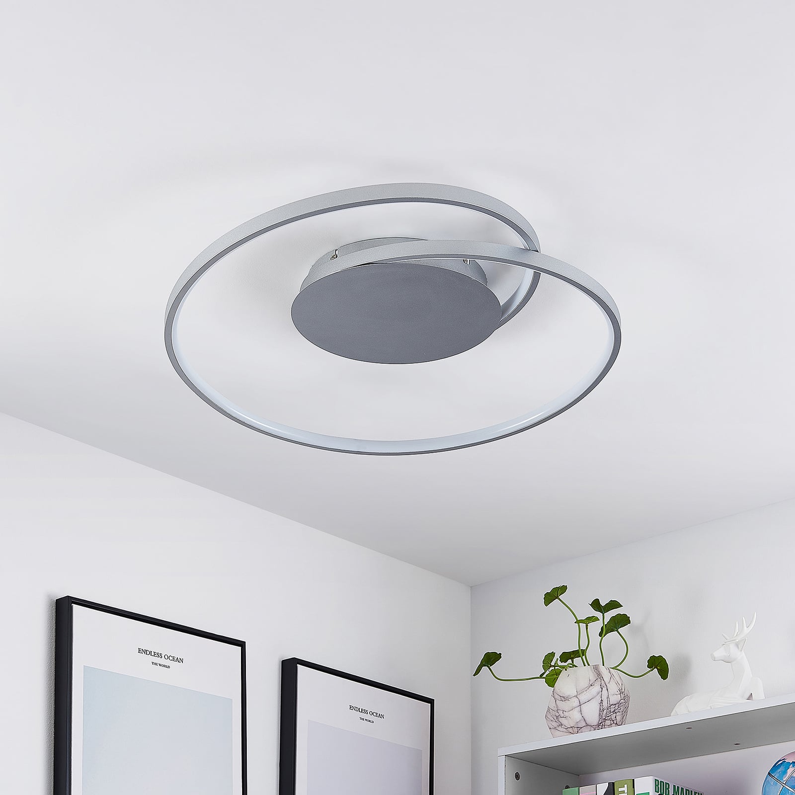 LED taklampe Enesa sølv Ø63 cm bakside
