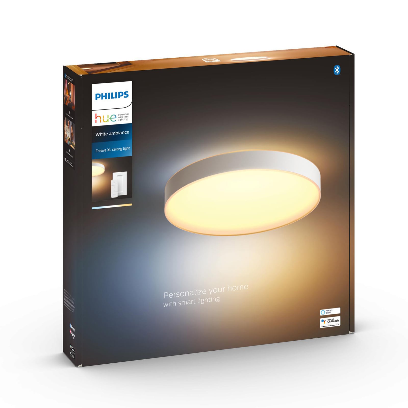LED taklampe Enrave dimbar CCT Ø55 cm hvit Philips Hue smart hjem integrasjon
