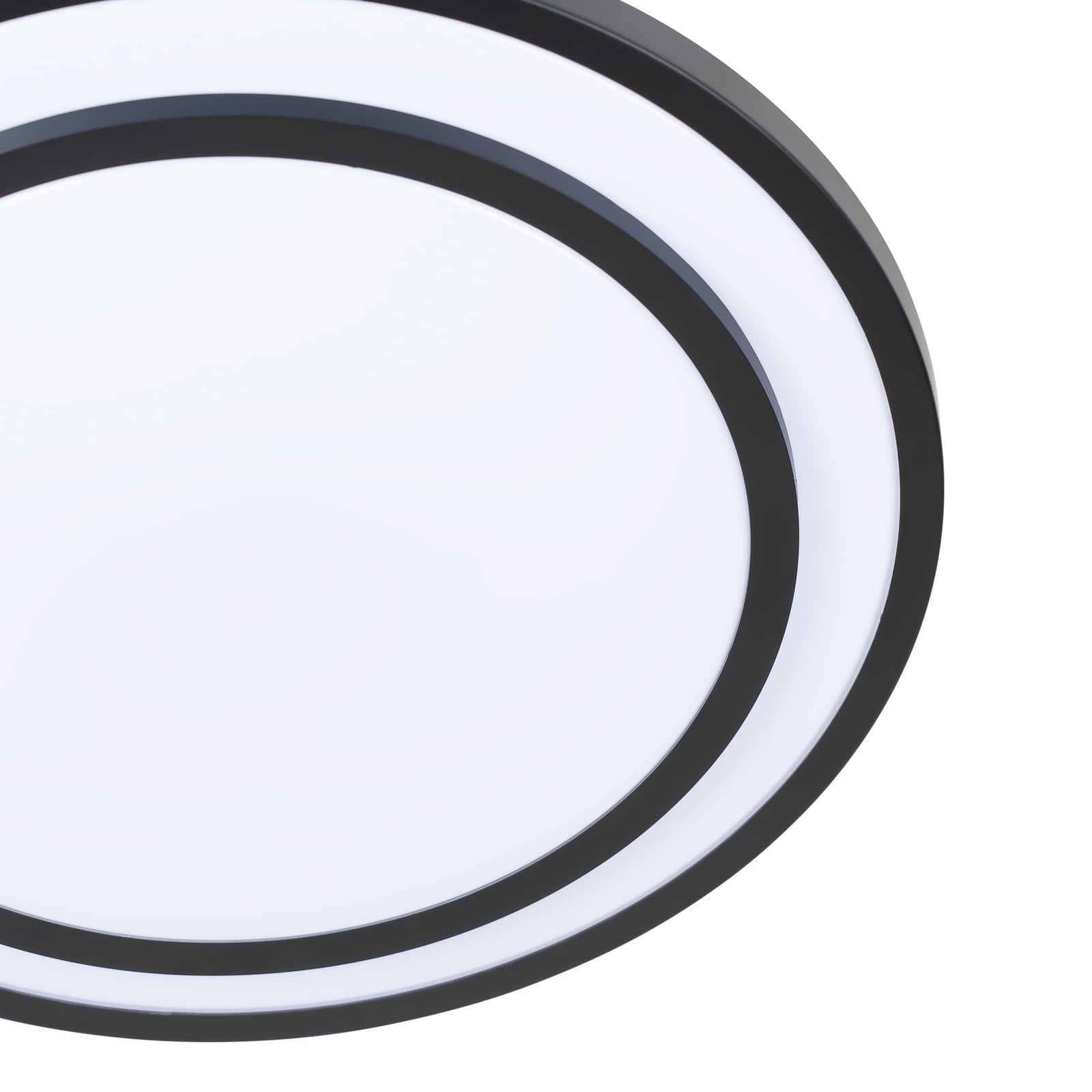Nærbilde av LED taklampe Essina svart dimbar CCT fjernkontroll