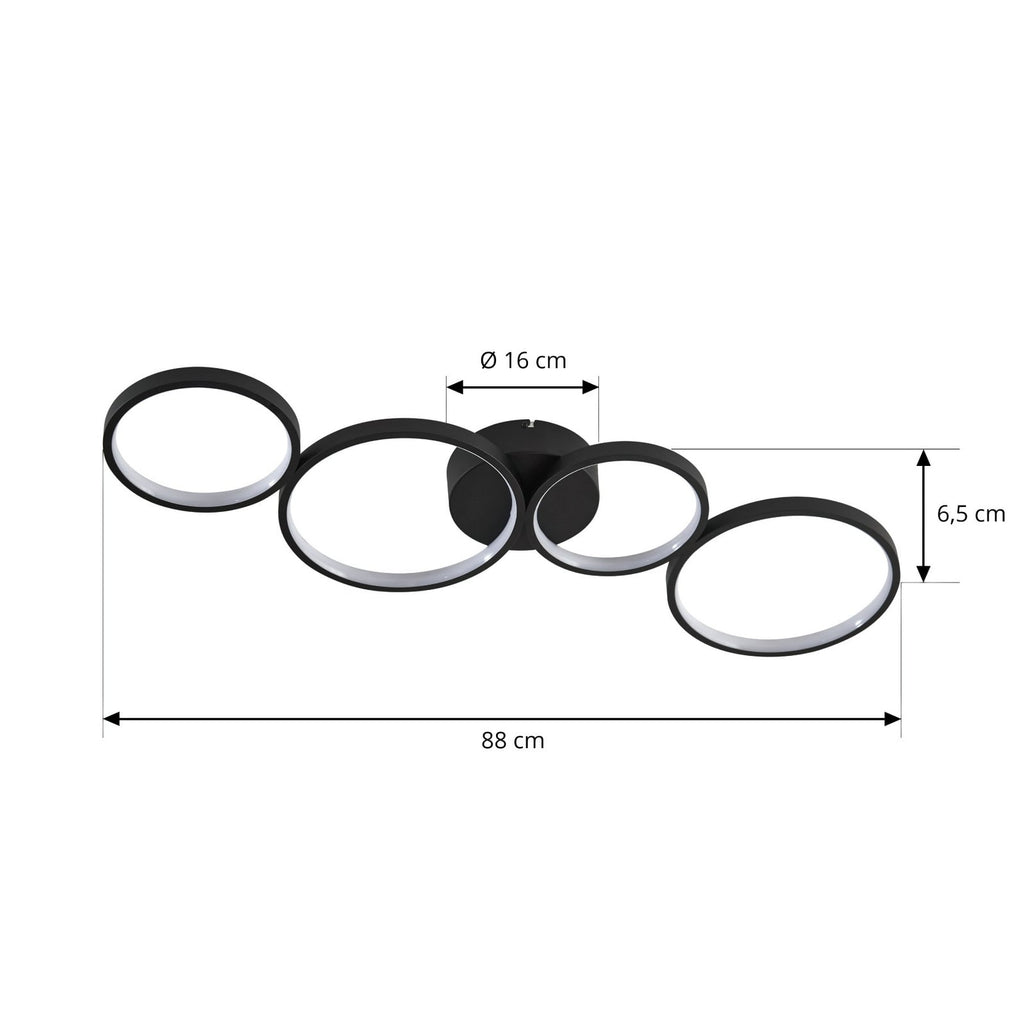 LED taklampe Evengeline 4 ringer svart aluminium detalj av lysringer
