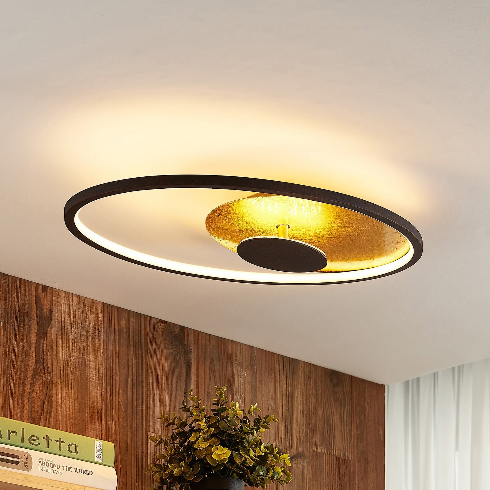 LED taklampe Feival dimbar rust/gull 61x36 cm forfra
