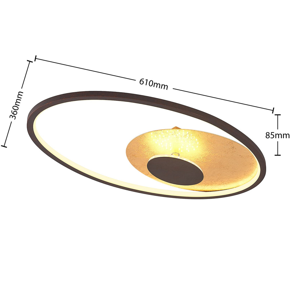 LED taklampe Feival dimbar rust/gull 61x36 cm fra siden