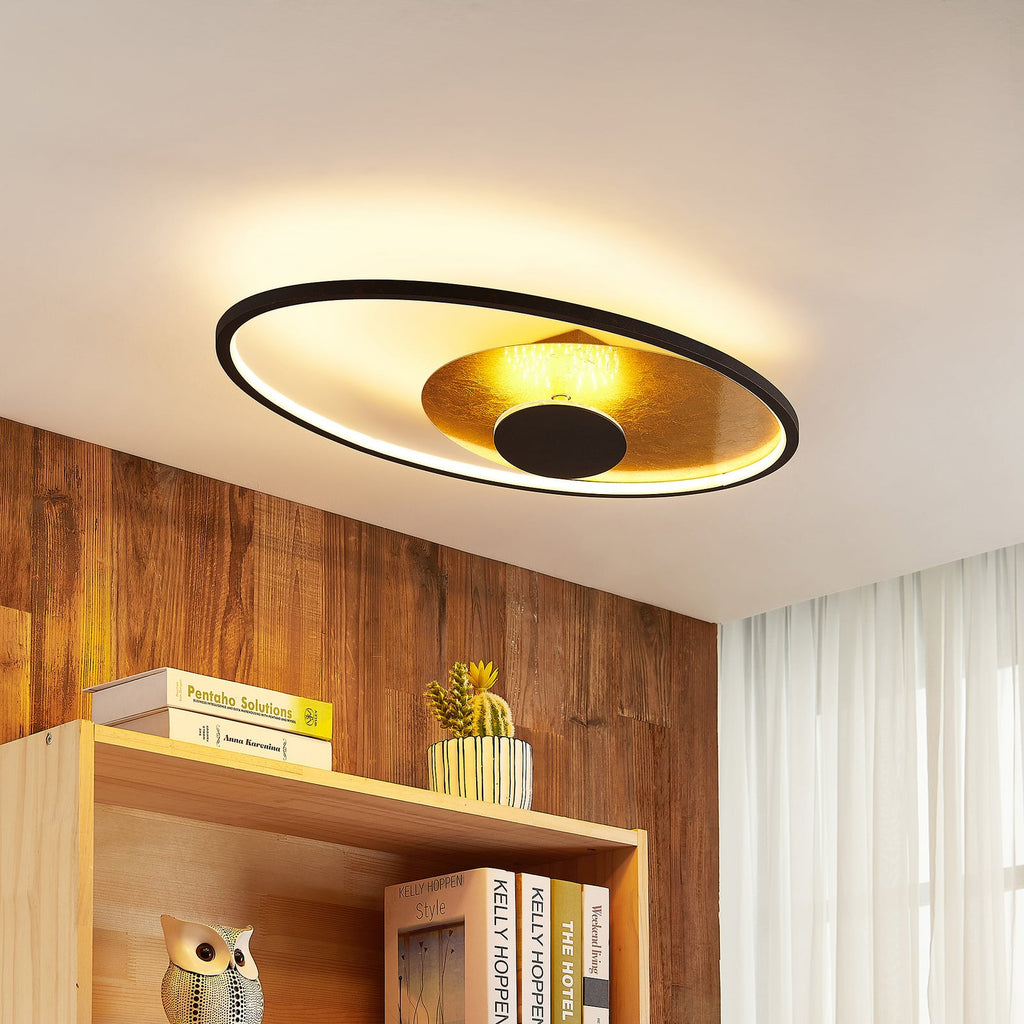 LED taklampe Feival dimbar rustfarget/gull bakside