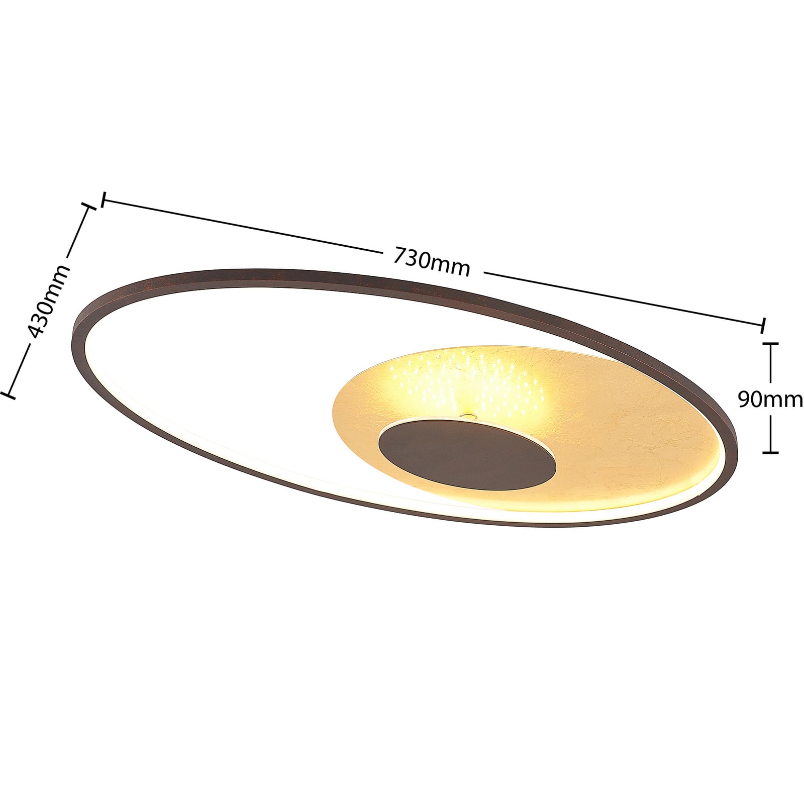 LED taklampe Feival dimbar rustfarget/gull lysdetalj