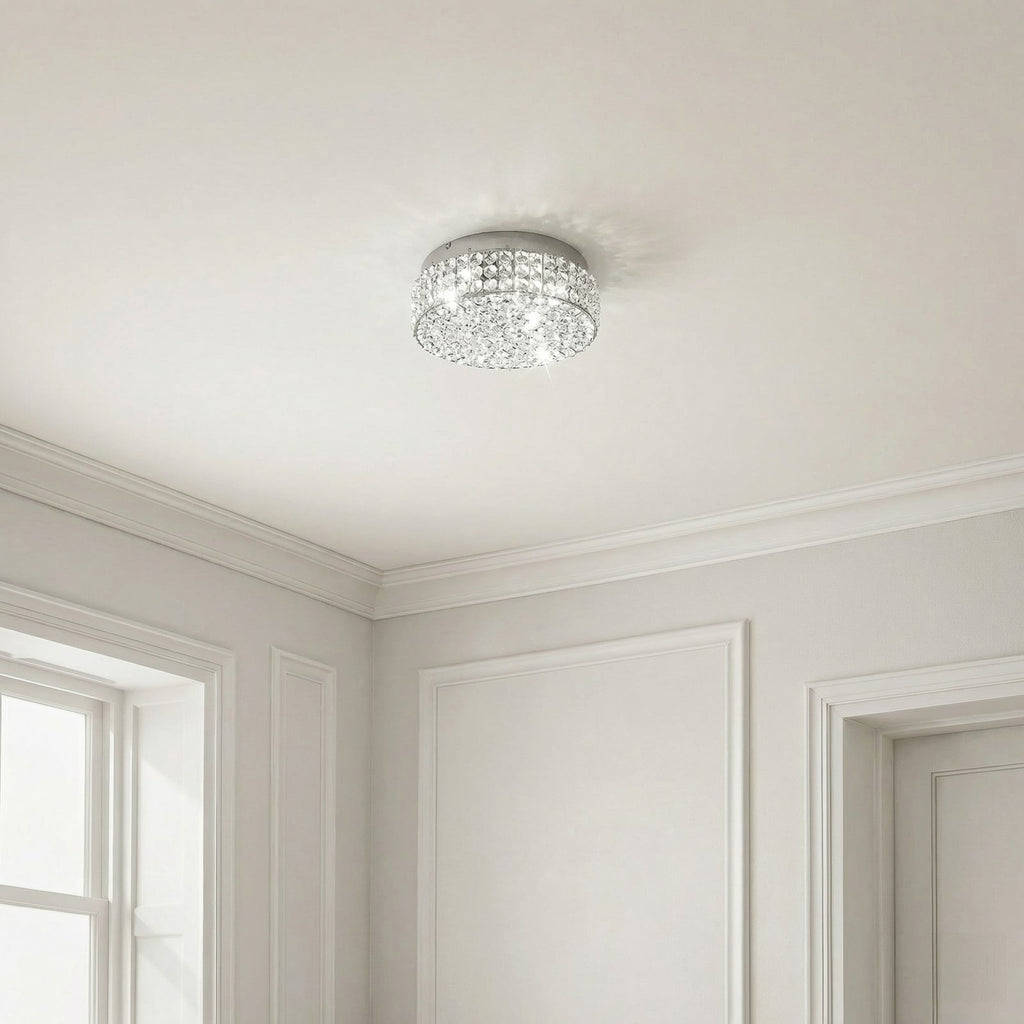 Detalj av LED taklampe Felias krom glass
