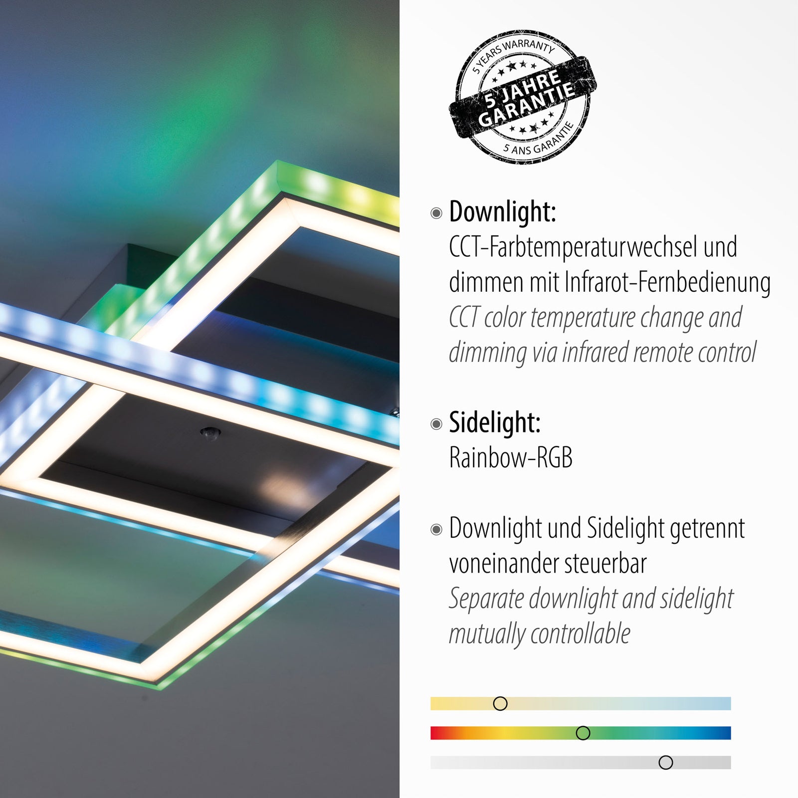 LED taklampe Felix60 dimbar CCT RGB 44,5x44,5 cm montert