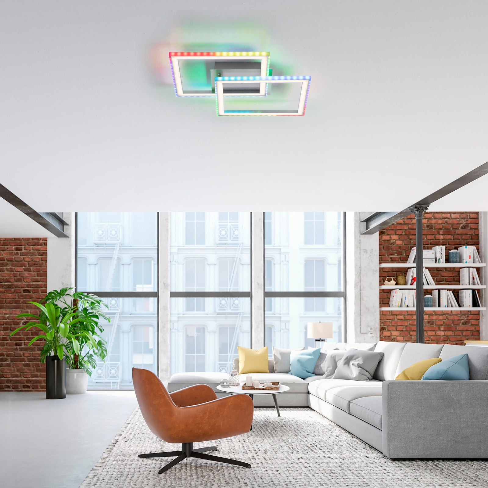 LED taklampe Felix60 dimbar CCT RGB 44,5x44,5 cm installasjon