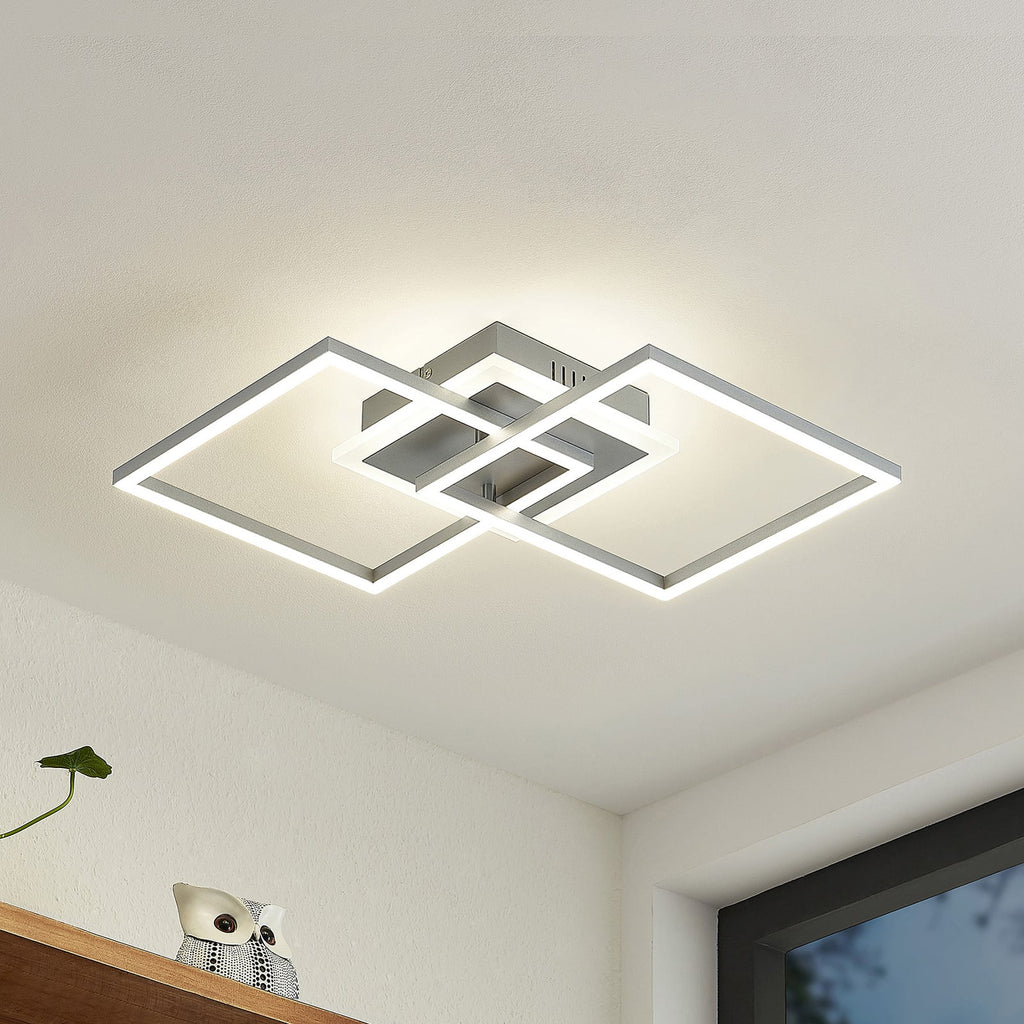 Detalj av LED taklampe Fjardo firkantet sølv CCT dimbar 27W