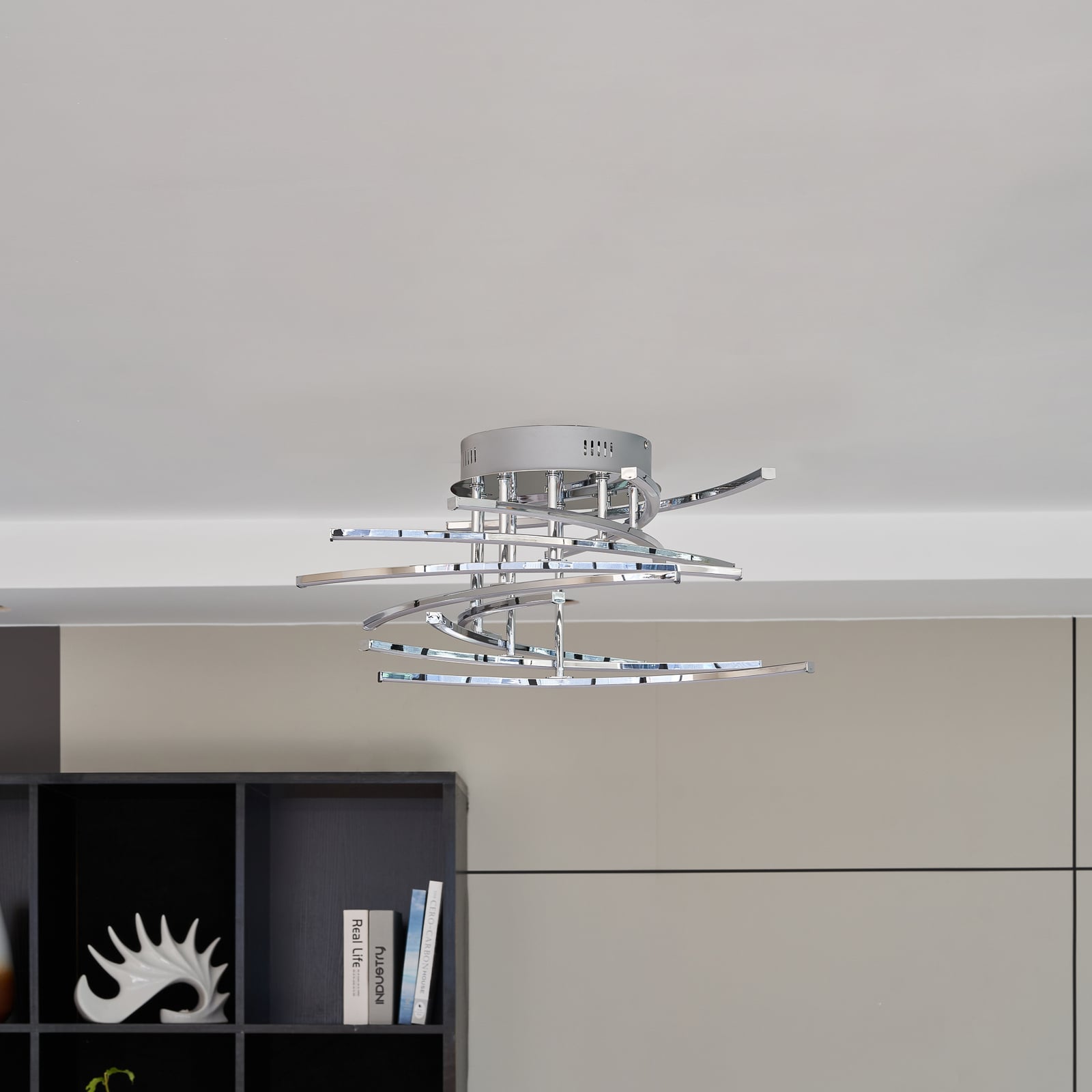 LED taklampe Flakira 10-lys dimbar krom Ø55 cm bakside