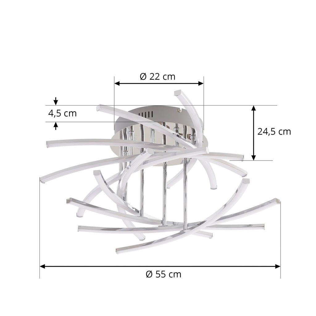 Montert LED taklampe Flakira 10-lys dimbar krom Ø55 cm i rom