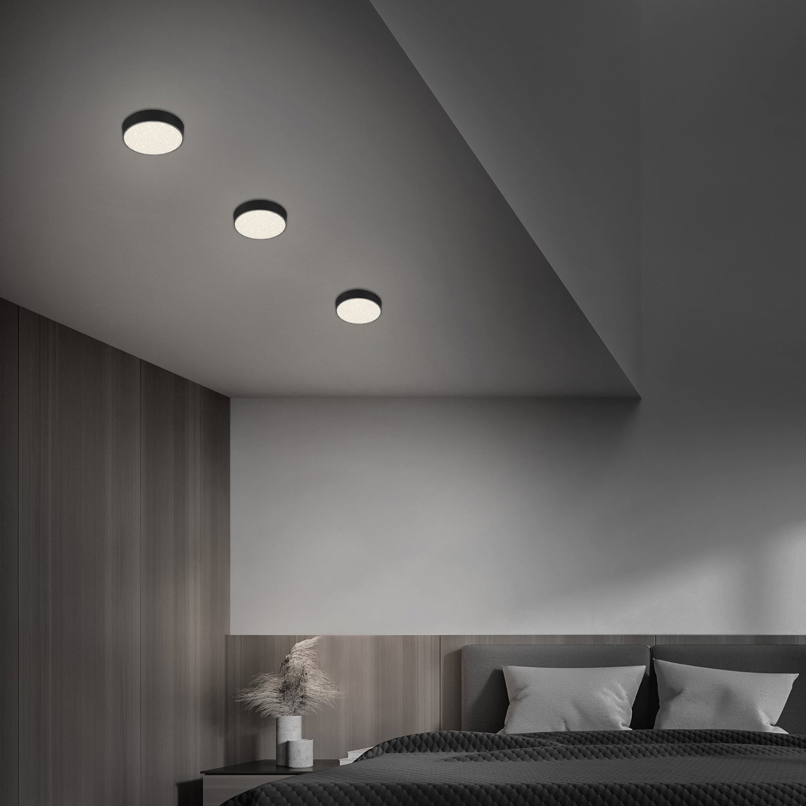 Detalj av LED taklampe Flame Star stjernehimmel Ø15,7 cm svart