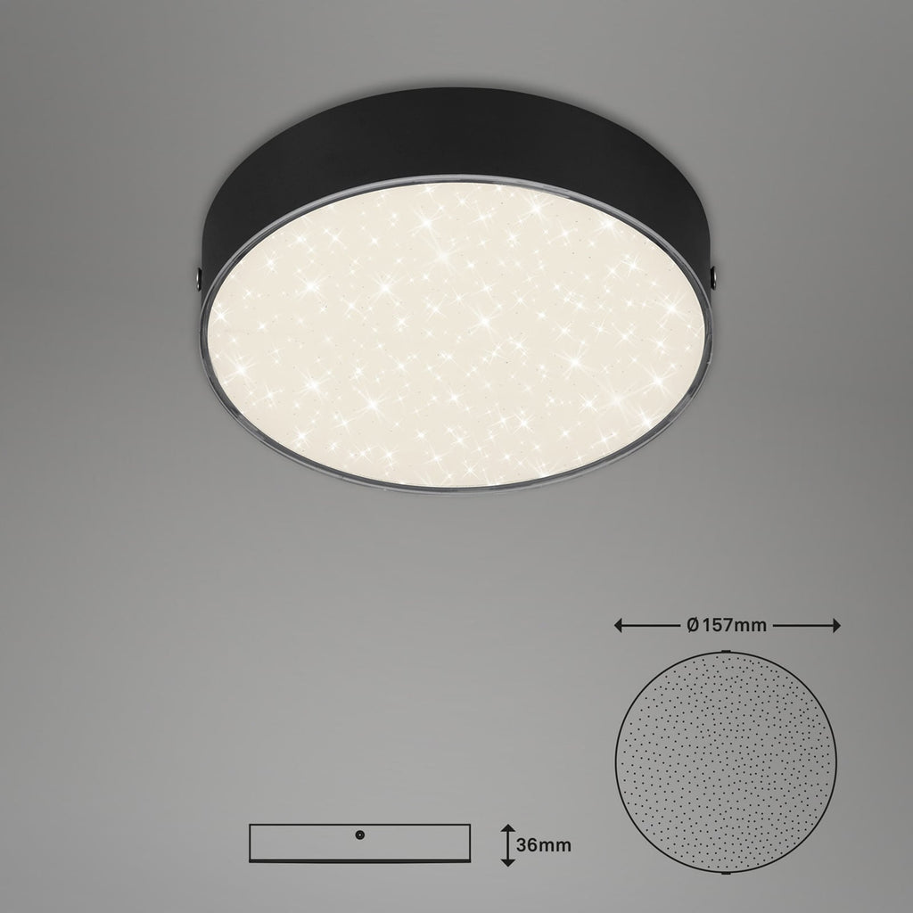 LED taklampe Flame Star stjernehimmel Ø15,7 cm svart montert i tak