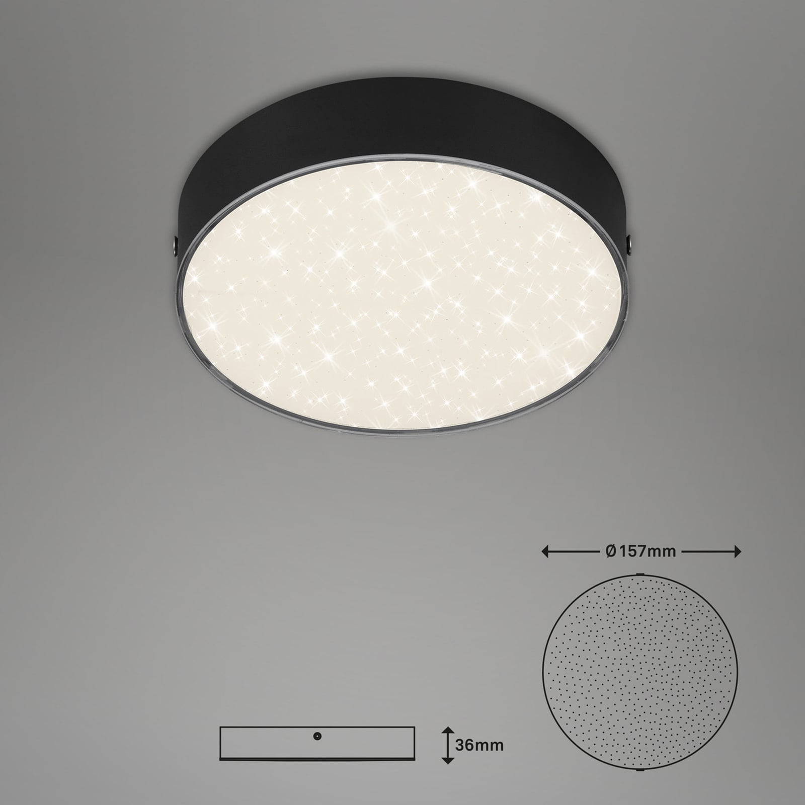 LED taklampe Flame Star stjernehimmel Ø15,7 cm svart montert i tak