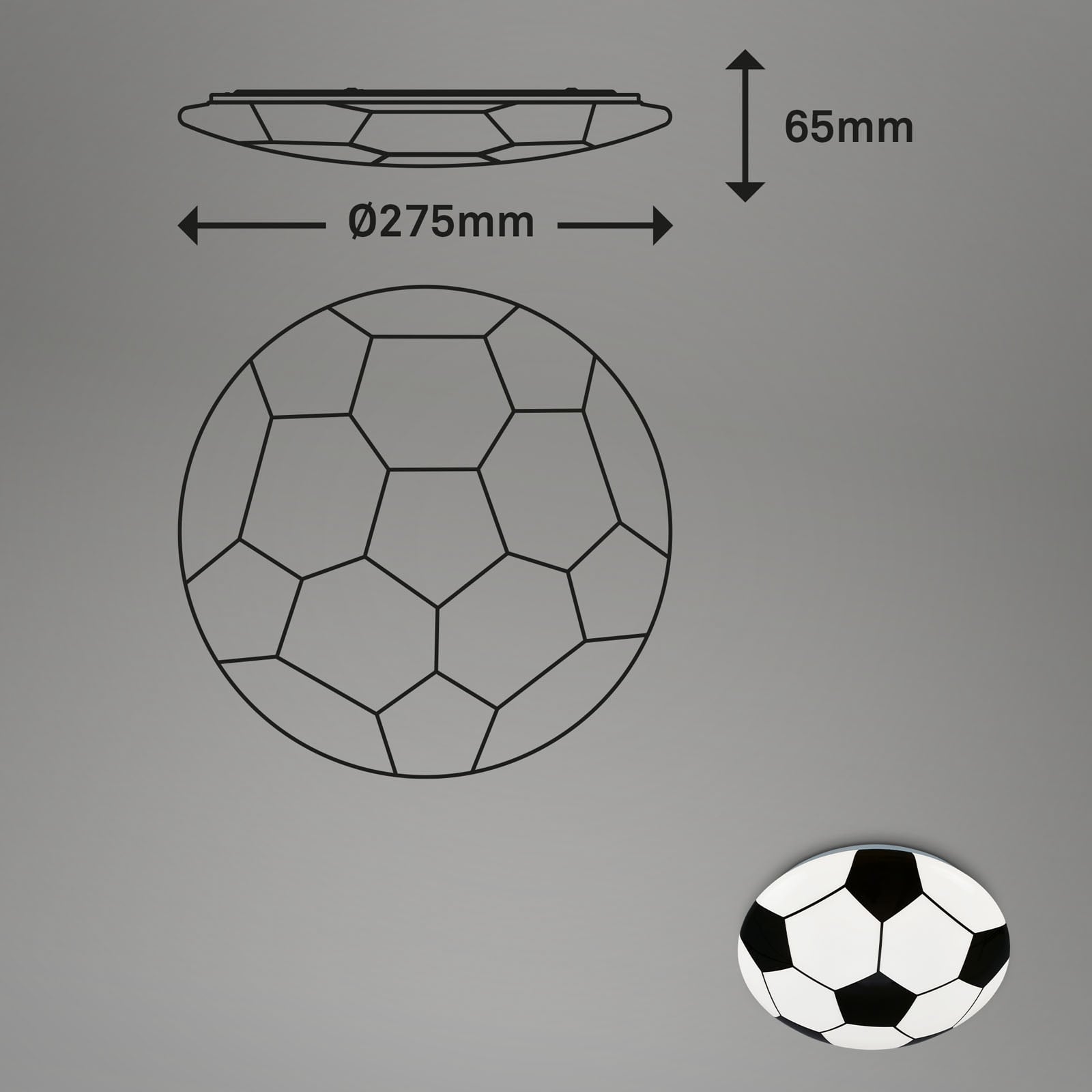 LED taklampe fotball svart/hvit Ø27,5 cm 12W barnerom lysdetalj