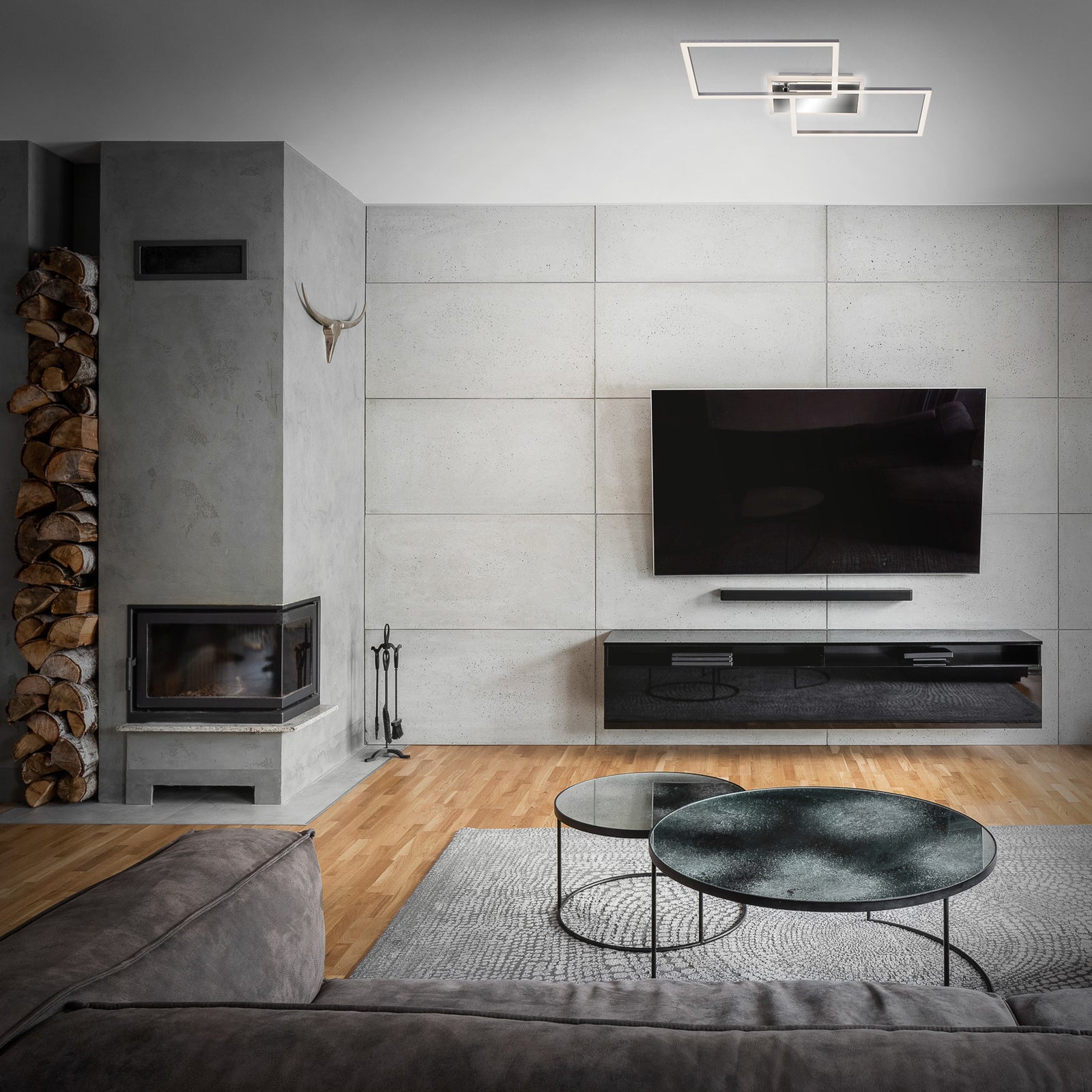 Detalj av LED taklampe Frame 2-lys dimbar CCT aluminium 50 cm