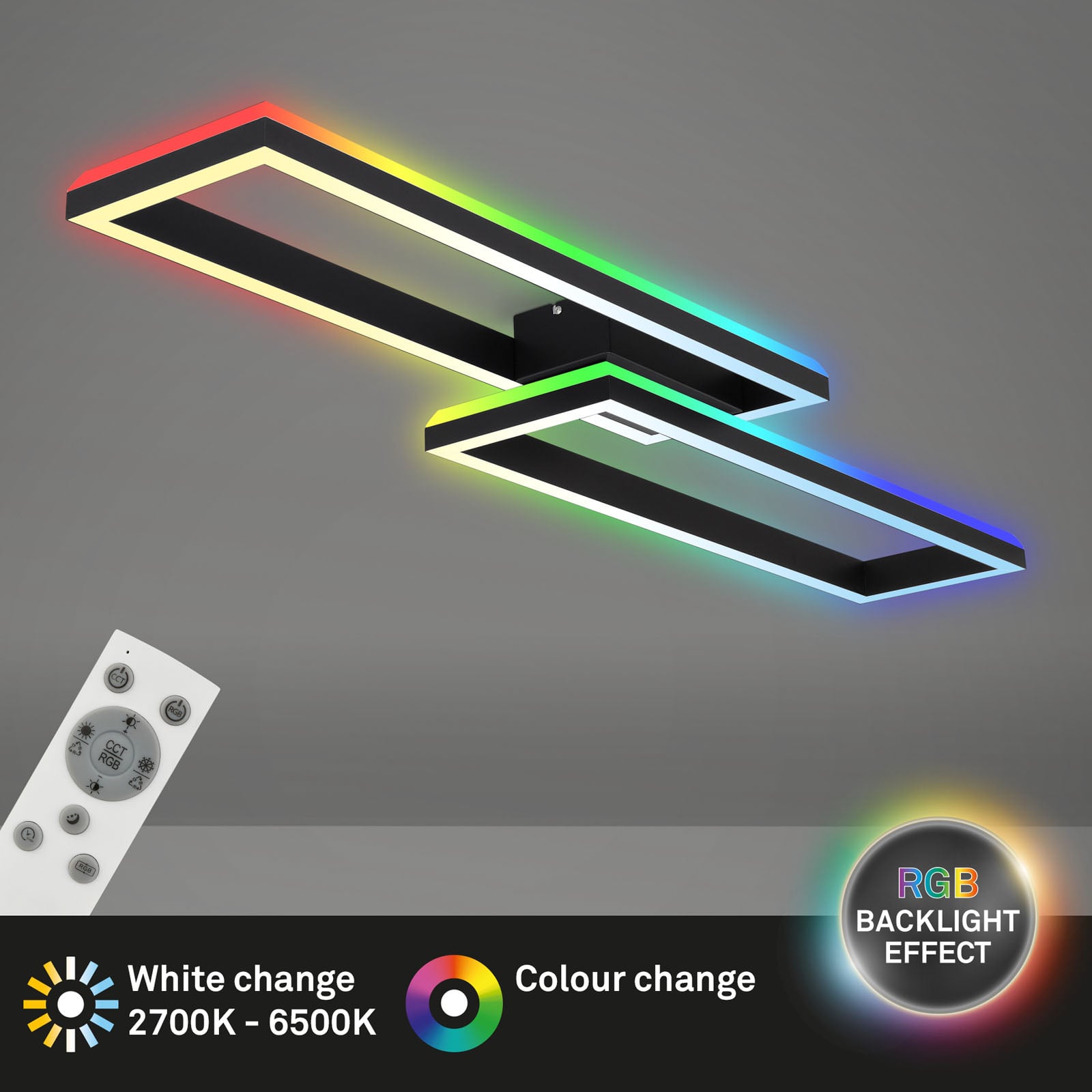LED taklampe Frame 2-lys RGBW med fjernkontroll fjernkontroll