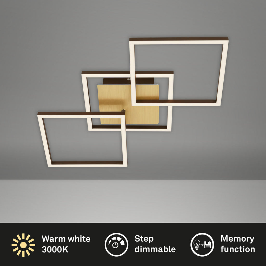 Detalj av LED taklampe Frame 3-lys dimbar gull/brun 76 cm