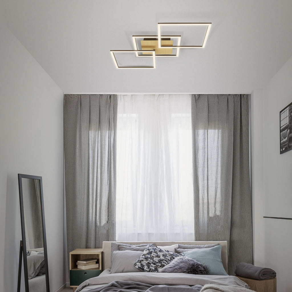 Nærbilde av LED taklampe Frame 3-lys dimbar gull/brun 76 cm