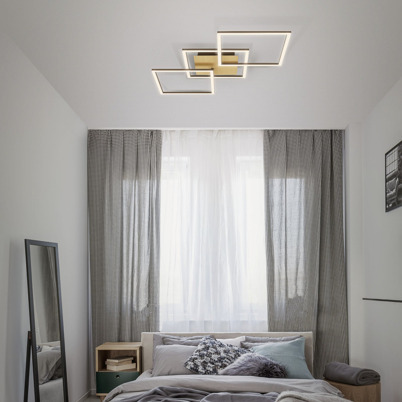 Nærbilde av LED taklampe Frame 3-lys dimbar gull/brun 76 cm