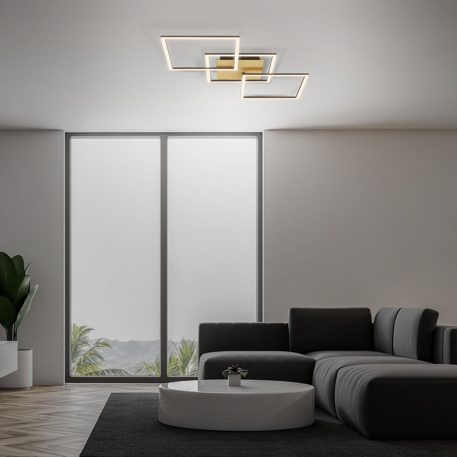 LED taklampe Frame 3-lys dimbar gull/brun 76 cm lysmoduler