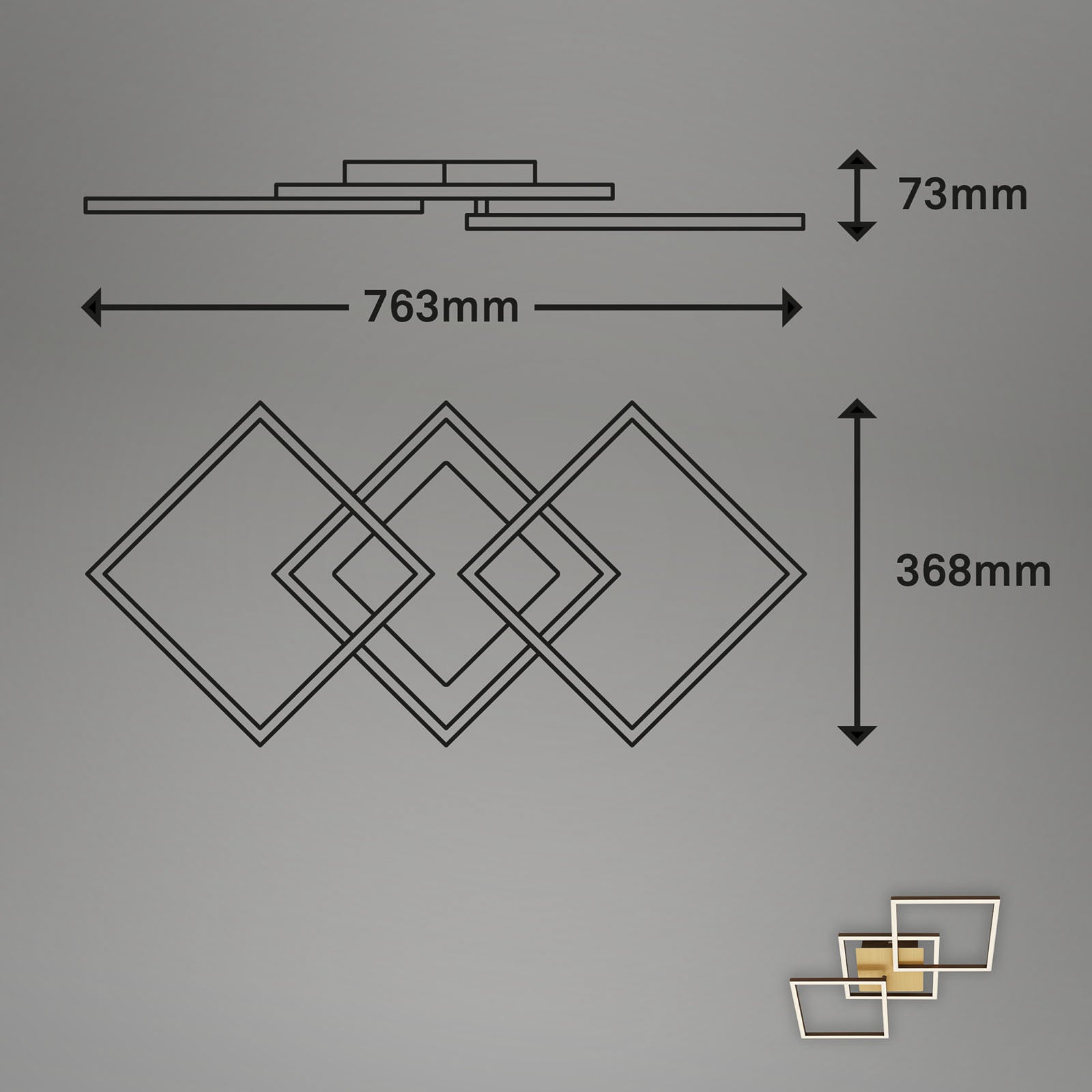 LED taklampe Frame 3-lys dimbar gull/brun 76 cm med dimmer