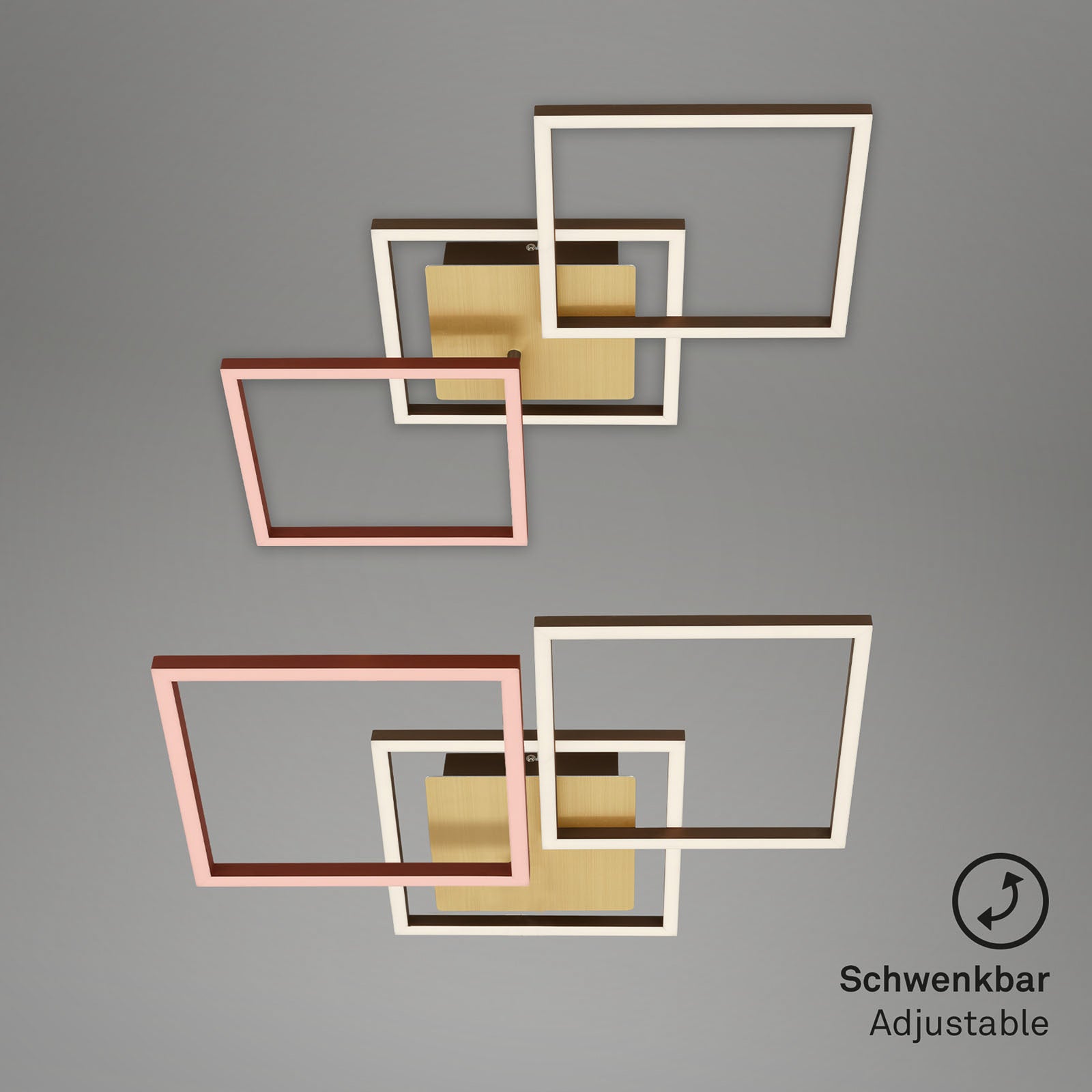 LED taklampe Frame 3-lys dimbar gull/brun 76 cm vinklet visning