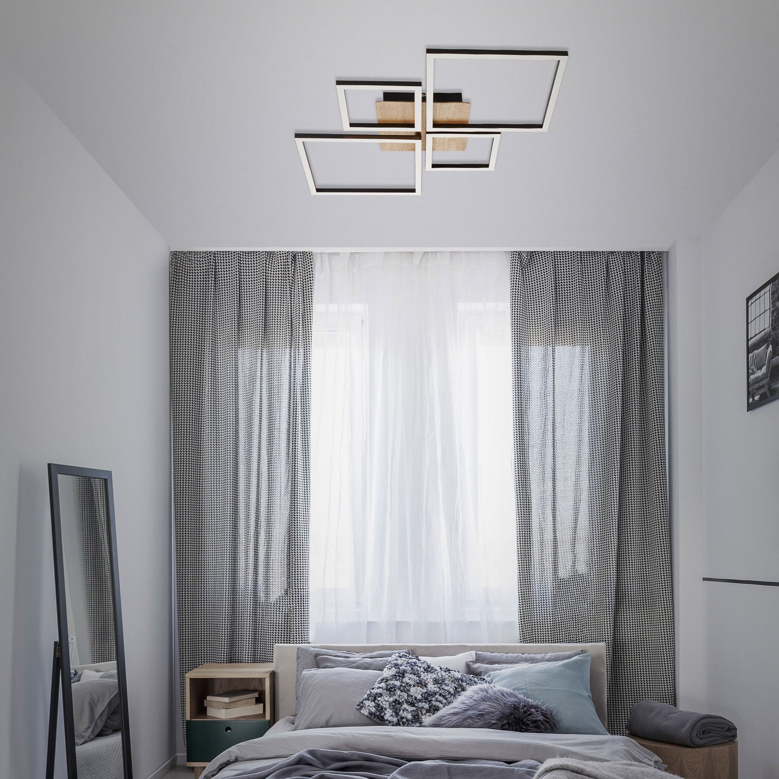 Detalj av LED taklampe Frame 4-lys tre/svart dimbar Briloner