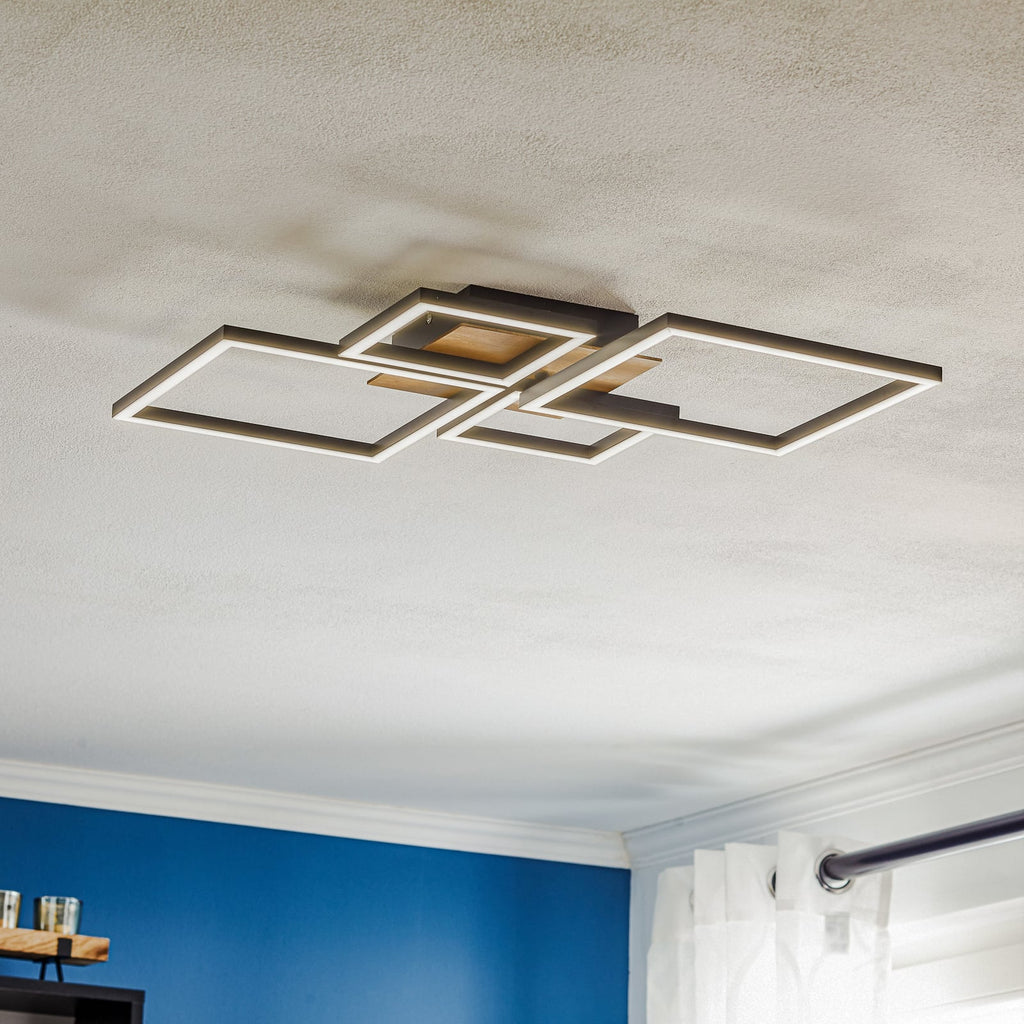 LED taklampe Frame 4-lys tre/svart dimbar fra Briloner forfra