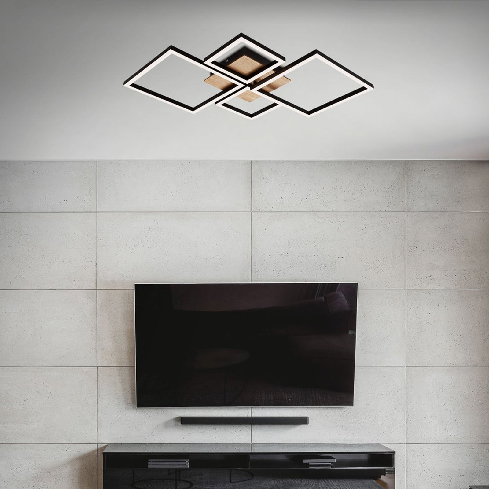 LED taklampe Frame 4-lys tre/svart dimbar med metall og tre materialer