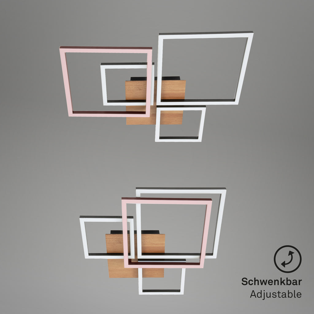 Oversikt av LED taklampe Frame 4-lys tre/svart dimbar og design
