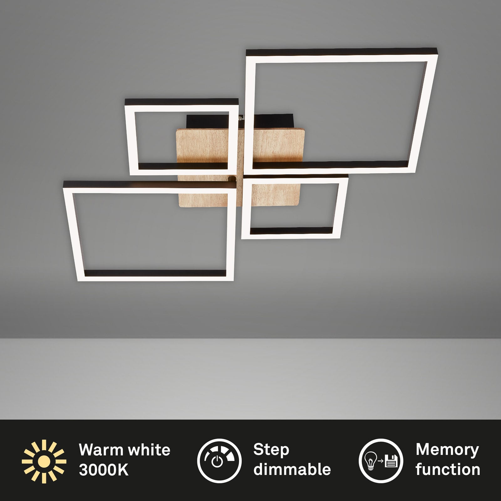 Sidevisning av LED taklampe Frame 4-lys tre/svart dimbar