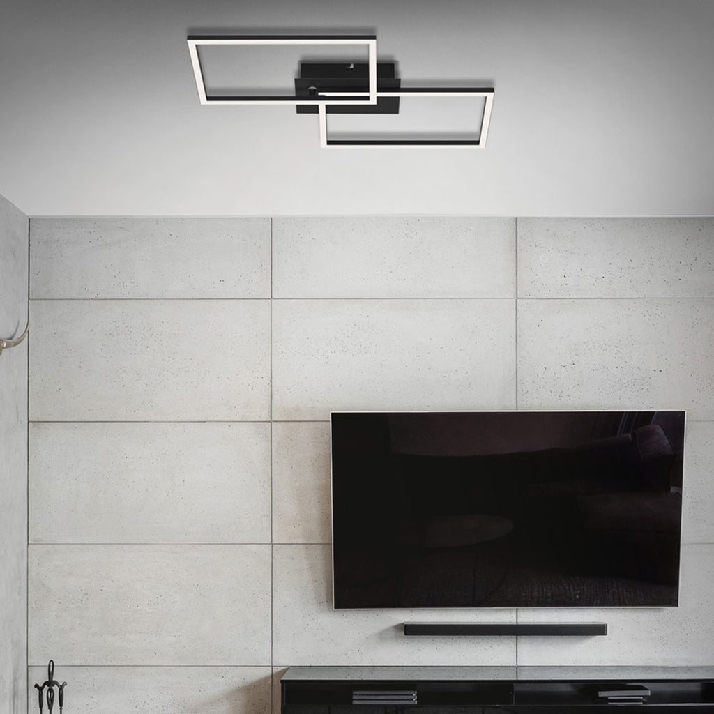 Bakside av LED taklampe Frame CCT dimbar svart 50x39 cm med fjernkontroll