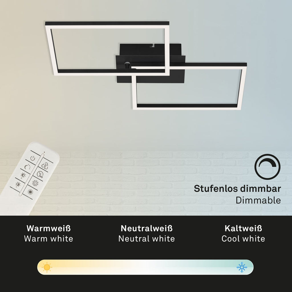 LED taklampe Frame CCT dimbar svart 50x39 cm med fjernkontroll montert i tak