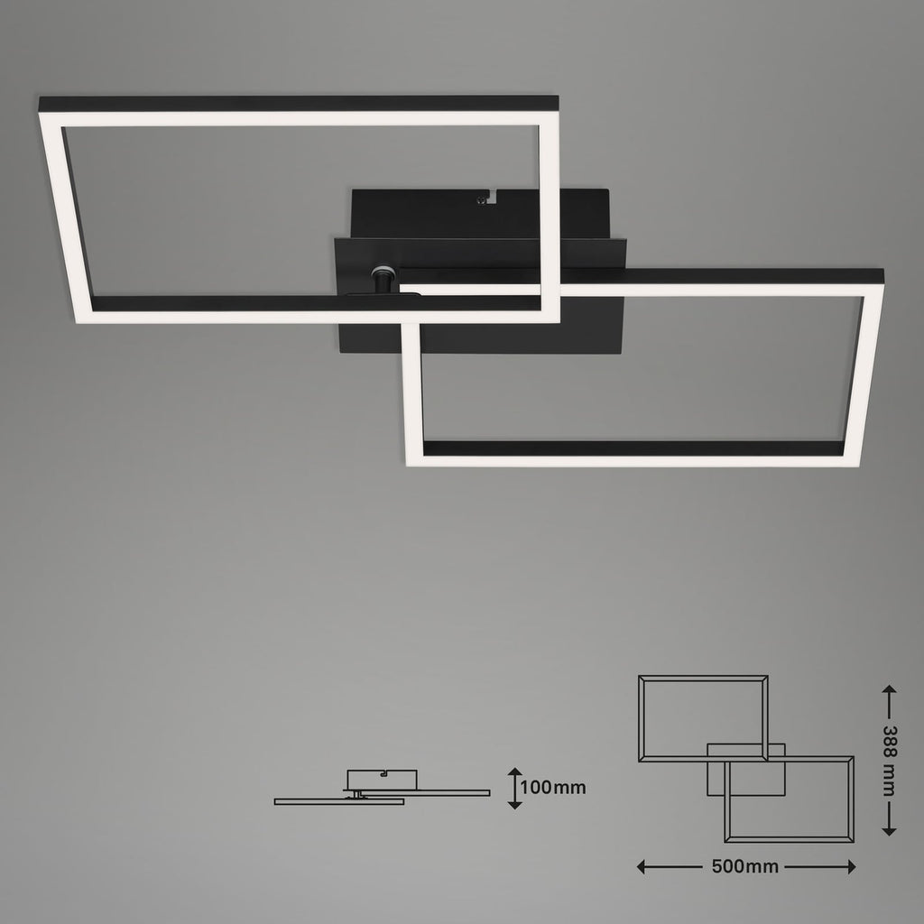 Nærbilde av LED taklampe Frame CCT dimbar svart 50x39 cm med fjernkontroll