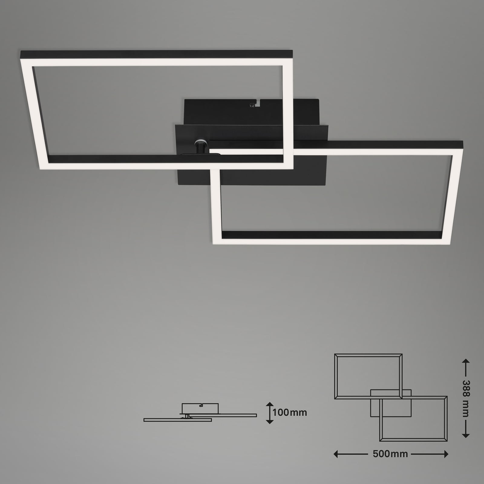 Nærbilde av LED taklampe Frame CCT dimbar svart 50x39 cm med fjernkontroll