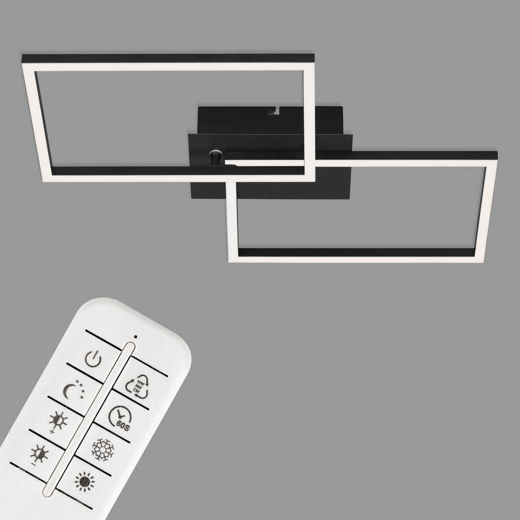 LED taklampe Frame CCT dimbar svart 50x39 cm med fjernkontroll lys på