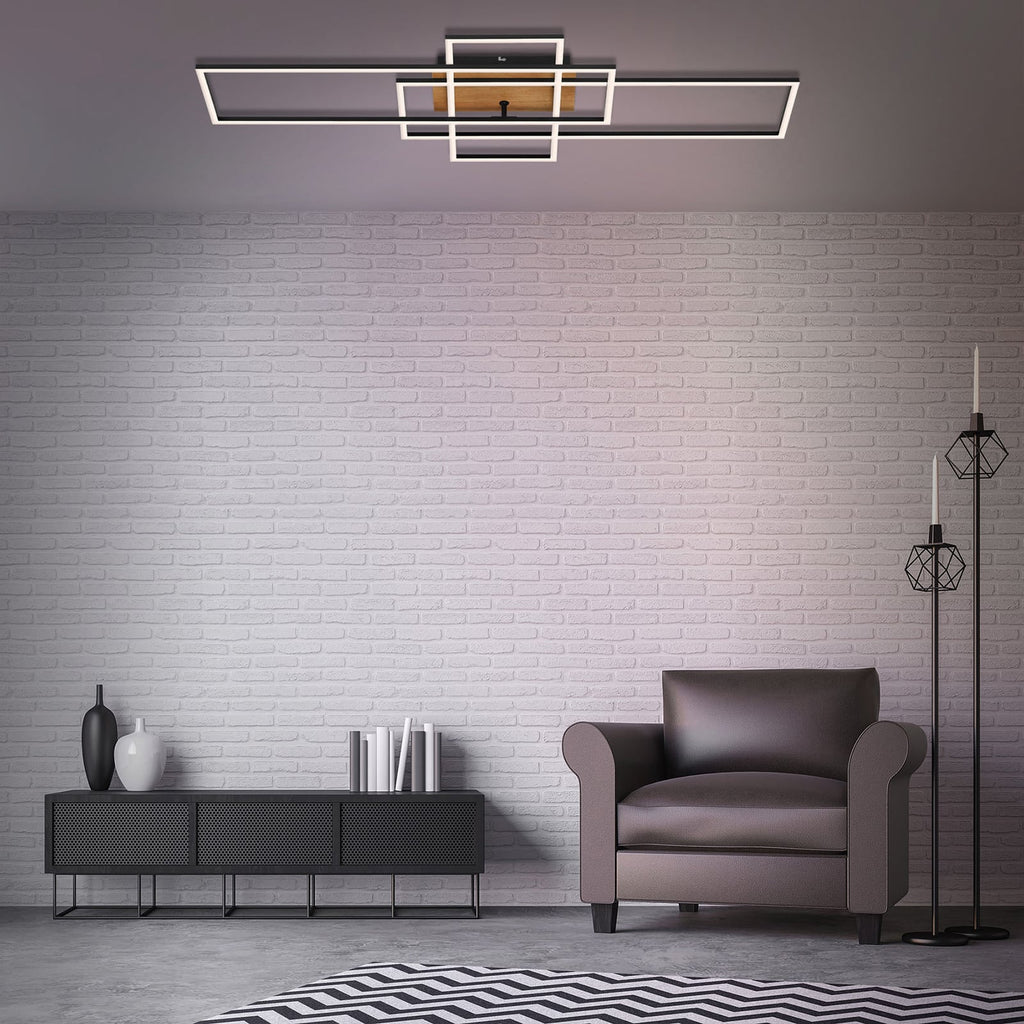 LED taklampe Frame CCT svart/tre 104 cm bakside