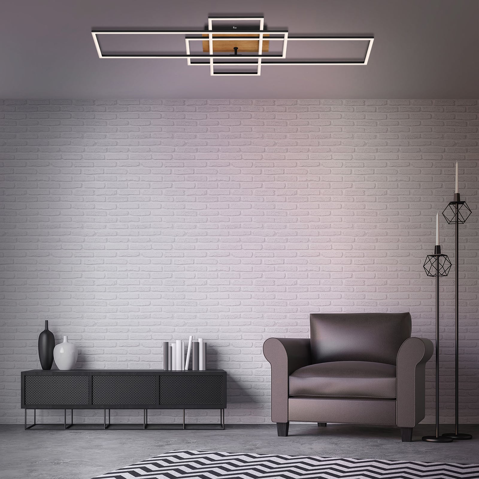 LED taklampe Frame CCT svart/tre 104 cm bakside