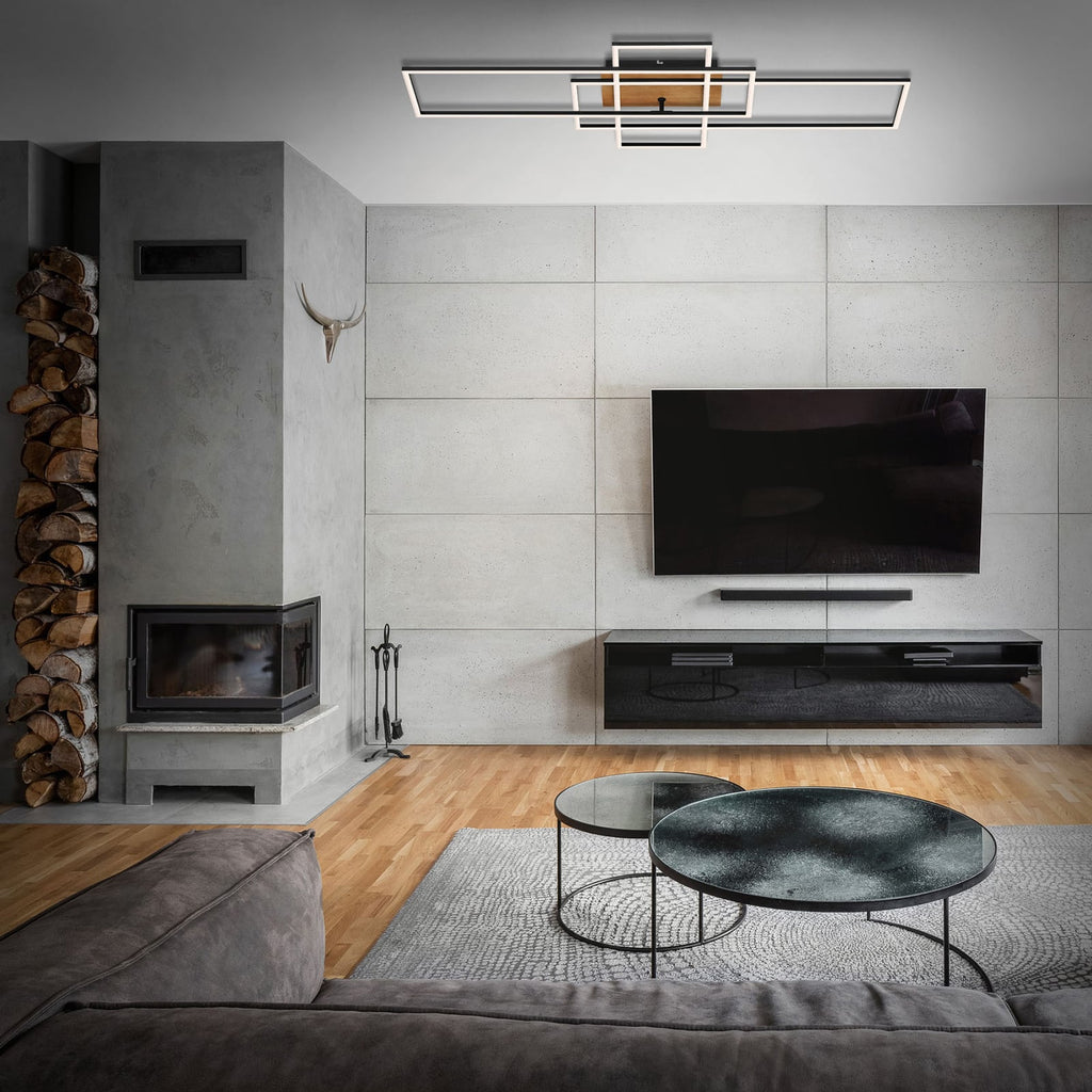 LED taklampe Frame CCT svart/tre 104 cm detalj av rammer