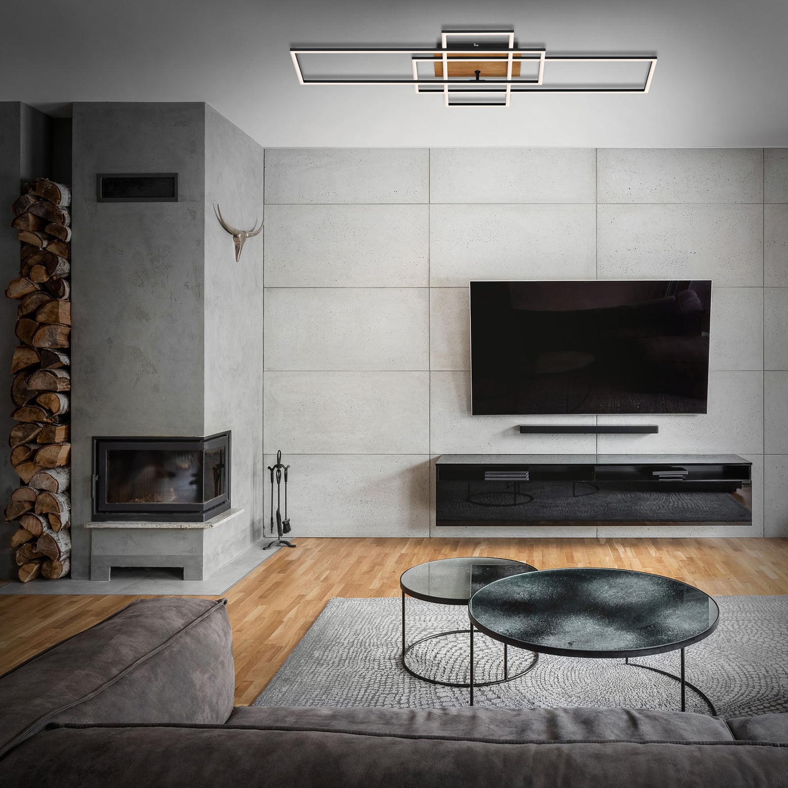 LED taklampe Frame CCT svart/tre 104 cm detalj av rammer