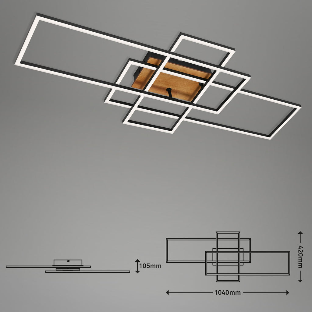 LED taklampe Frame CCT svart/tre 104 cm med fjernkontroll