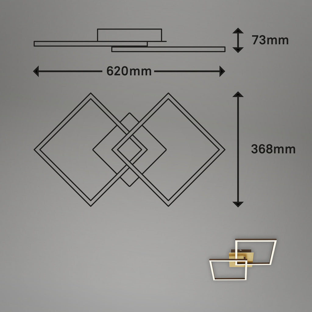 Nærbilde av LED taklampe Frame dimbar 2-lys gull svingbar lysmodul